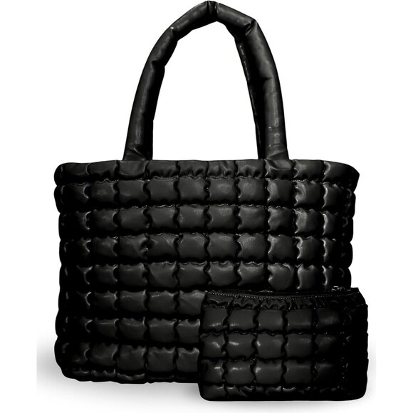 Stylish Quilted Puffer Tote Bag with Insert Pouch - Versatile Women's Accessory - Picture 1 of 7